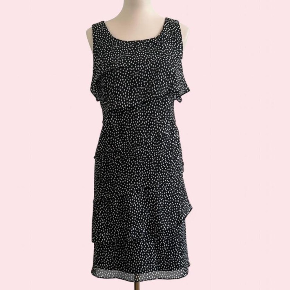 Jessica‎ Howard Black Polka Dot Ruffle Midi Dress Size 14